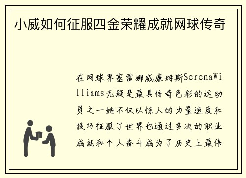 小威如何征服四金荣耀成就网球传奇 小威如何征服四金荣耀成就网球传奇